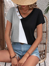 Ivy Lane color block V-neck top with decorative button details