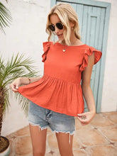Ivy Lane lace detail round neck peplum T-shirt in rust with ruffled cap sleeves