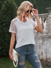 Ivy Lane Lace Detail Striped V-Neck T-Shirt Woman T Shirts