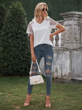 Ivy Lane Lace Detail Striped V-Neck T-Shirt Woman T Shirts