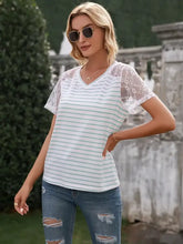 Ivy Lane lace detail striped V-neck T-shirt with short sleeves