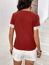 Ivy Lane Lace Detail V-Neck Short Sleeve T-Shirt Woman T Shirts