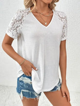 Ivy Lane Lace short sleeve V-neck waffle knit top