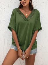 Ivy Lane lace detail olive green V-neck T-shirt with short sleeve length