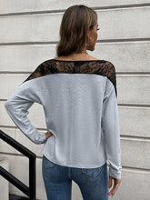 Ivy Lane Lace long sleeve round neck tee in light blue with black lace yoke