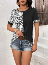 Ivy Lane Leopard Round Neck Top with Button Detail and Denim Shorts