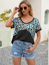 Ivy Lane Leopard Waffle-Knit Short Sleeve Top Black Woman T Shirts