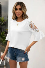 Ivy Lane Ruffled Cutout Round Neck Half Sleeve T-Shirt Woman T Shirts