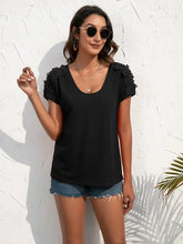 Ivy Lane spliced lace short sleeve gray t-shirt with black ruffled shoulders