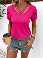 Ivy Lane Strappy Fuchsia V-Neck Short Sleeve Top for Women