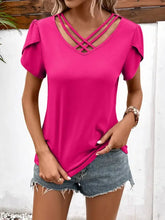Ivy Lane Strappy Fuchsia V-Neck Ruffled Top with Denim Shorts