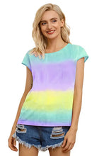 Ivy Lane tie dye round short sleeve tee in pastel ombre with ripped denim shorts