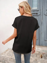 Ivy Lane black short sleeve V-neck T-shirt with rolled cuffs