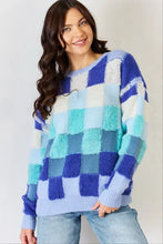 J.NNA Checkered Round Neck Long Sleeve Sweater Sweater Pullovers