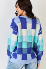 J.NNA Checkered Round Neck Long Sleeve Sweater Sweater Pullovers