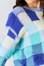 J.NNA Checkered Round Neck Long Sleeve Sweater Sweater Pullovers