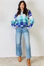 J.NNA Checkered Round Neck Long Sleeve Sweater Sweater Pullovers