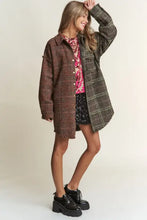 J.NNA Snap Down Tweed Plaid Contrast Longline Shacket Woman Outerwear