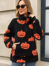 Jack-O'-Lantern Half Zip Long Sleeve Sweatshirt Woman Sweatshirts