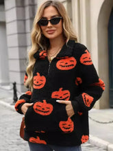 Jack-O'-Lantern Half Zip Long Sleeve Sweatshirt Woman Sweatshirts