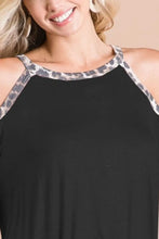 Jersey Knit Cold Shoulder Top with Leopard Print Trim