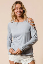 Jersey Knit One Shoulder Top with Criss Cross Detail