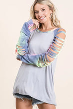 Jersey Knit Tie Dye Laser Cut Long Sleeve Shirt for Women ICE GREY
