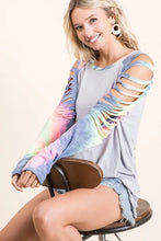 Jersey Knit Tie Dye Laser Cut Long Sleeve Shirt for Women