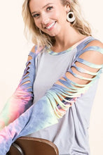 Jersey Knit Tie Dye Laser Cut Long Sleeve Shirt for Women