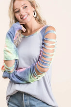 Jersey Knit Tie Dye Laser Cut Long Sleeve Shirt for Women