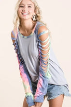 Jersey Knit Tie Dye Laser Cut Long Sleeve Shirt for Women Woman T Shirts