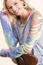 Jersey Knit Tie Dye Laser Cut Long Sleeve Shirt for Women Woman T Shirts