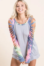 Jersey Knit Tie Dye Laser Cut Long Sleeve Shirt for Women