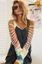 Jersey Knit Tie Dye Laser Cut Sleeve Top for Women CHARCOAL