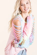 Jersey Knit Tie Dye Laser Cut Sleeve Top for Women