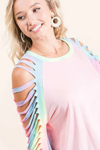 Jersey Knit Tie Dye Laser Cut Sleeve Top for Women