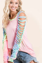 Jersey Knit Tie Dye Laser Cut Sleeve Top for Women