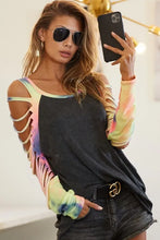 Jersey Knit Tie Dye Laser Cut Sleeve Top for Women