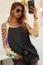 Jersey Knit Tie Dye Laser Cut Sleeve Top for Women