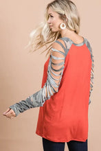 Jersey Knit Top with Camouflage Laser Cut Sleeves for Women