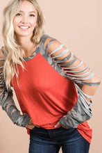 Jersey Knit Top with Camouflage Laser Cut Sleeves for Women Woman T Shirts