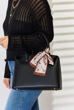 David Jones PU leather handbag with patterned scarf on handle