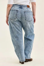 Light-wash judy blue full size high waist arc leg jeans with relaxed wide-leg cut and classic back pockets back view