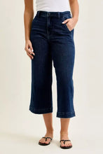 Dark blue denim judy blue high waist ankle wide jeans with rolled cuffs and culottes style design