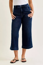 Dark blue denim judy blue jeans high waist ankle wide jeans with rolled cuffs and wide leg culottes design