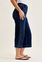 Dark blue denim judy blue high waist ankle wide jeans with rolled cuffs and culottes silhouette