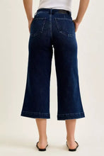 Dark blue denim judy blue jeans with high waist ankle length and straight-leg culottes with rolled cuffs