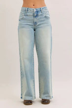 Judy Blue high waist column straight jeans in light wash denim with wide-leg cut and subtle fading details