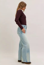 Judy Blue high waist column straight jeans in light-wash denim with five-pocket design and subtle thigh fading