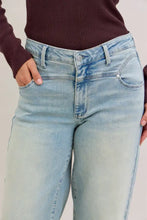Light-wash judy blue high waist column straight jeans with subtle fading and a high-rise fit in denim material